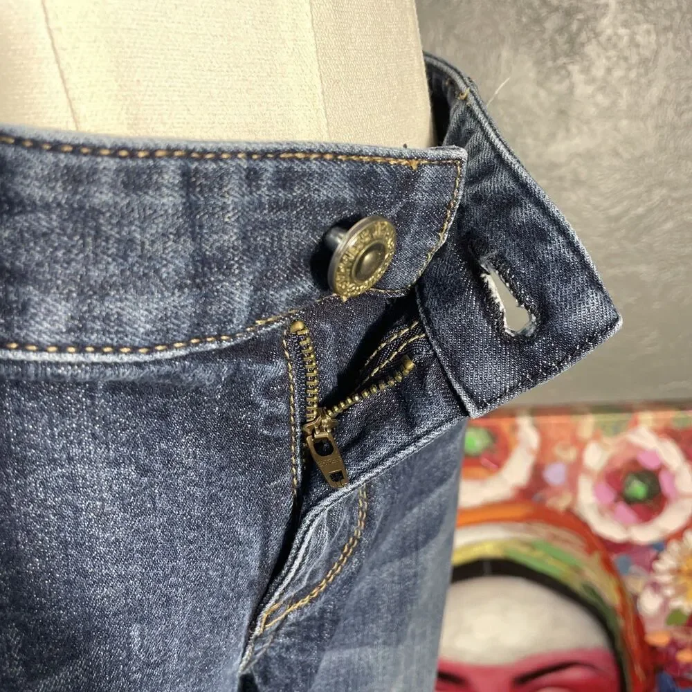 Express Bootcut Jeans Womens 12 Blue Y2K Embroidered Denim Western Low Rise